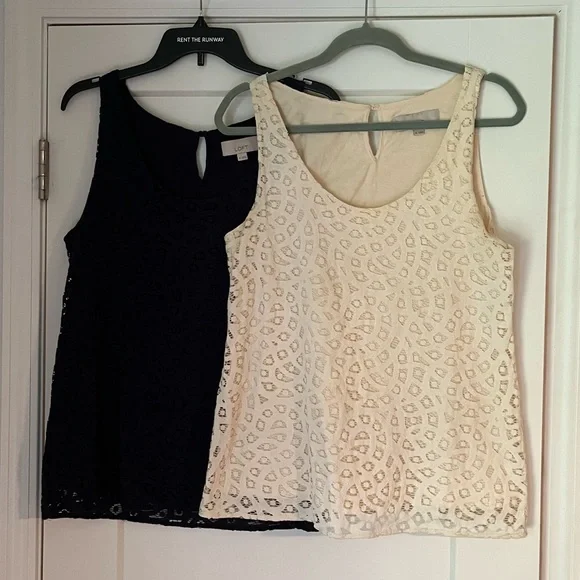 LOFT Tops Loft Navy And Cream Lace Overlay Tanks Poshmark - Main Image